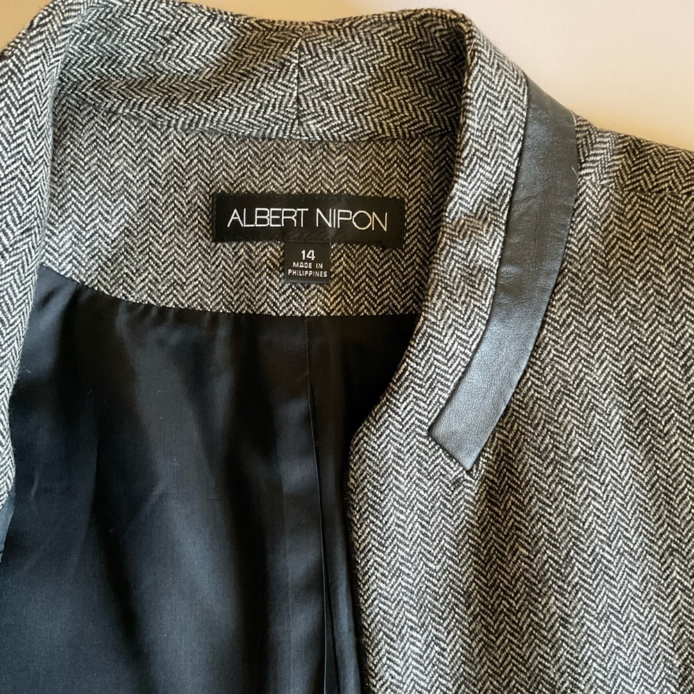 Albert Nipon Houndstooth Blazer 14 Wool - image 5